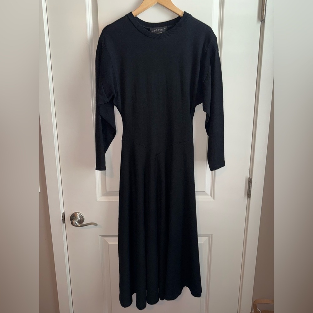 Vintage Warren Z Elegant Black Long Sleeve 100% Merino Wool Maxi Dress Size 4